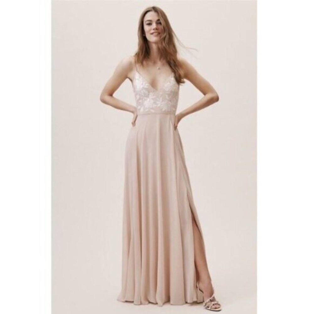BHLDN Sadia Maxi Spaghetti Strap Dress Oyster (Blush) Size 12